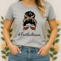 Football Mom Leopard And Messy Bun Women's T-Shirt thumb 2