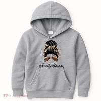 Football Mom Leopard And Messy Bun Kids Hoodie thumb 0