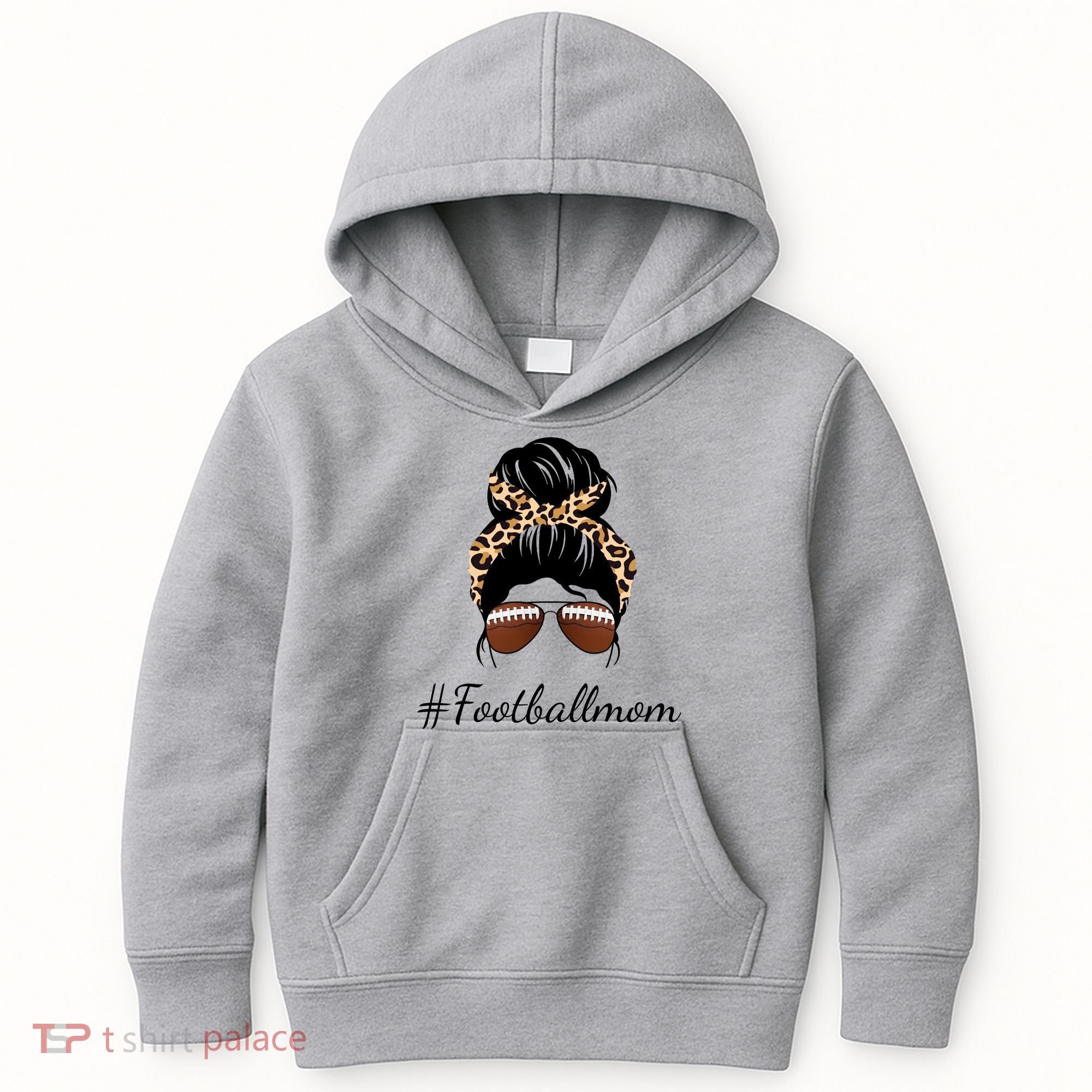 Football Mom Leopard And Messy Bun Kids Hoodie