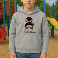 Football Mom Leopard And Messy Bun Kids Hoodie thumb 2