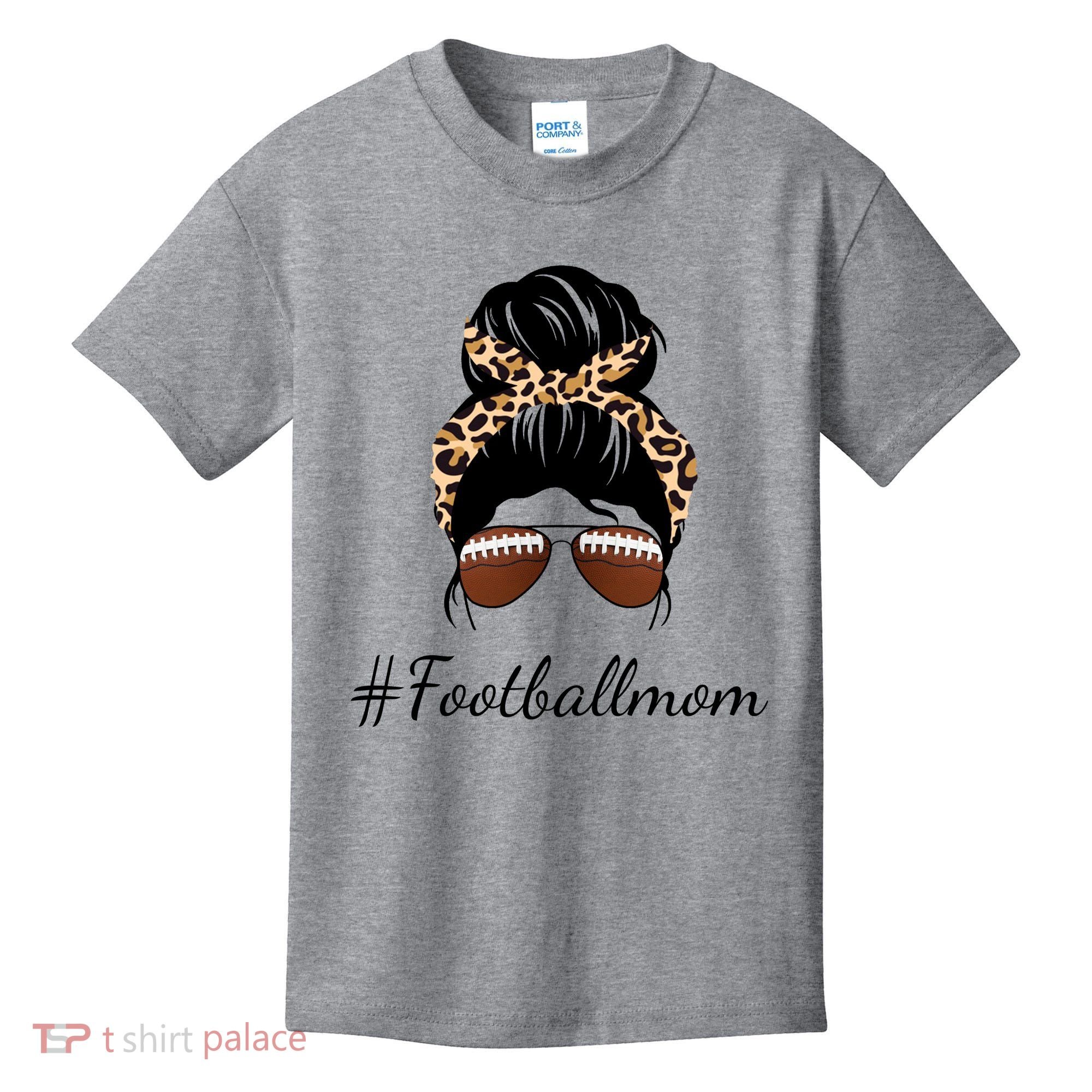 Football Mom Leopard And Messy Bun Kids T-Shirt