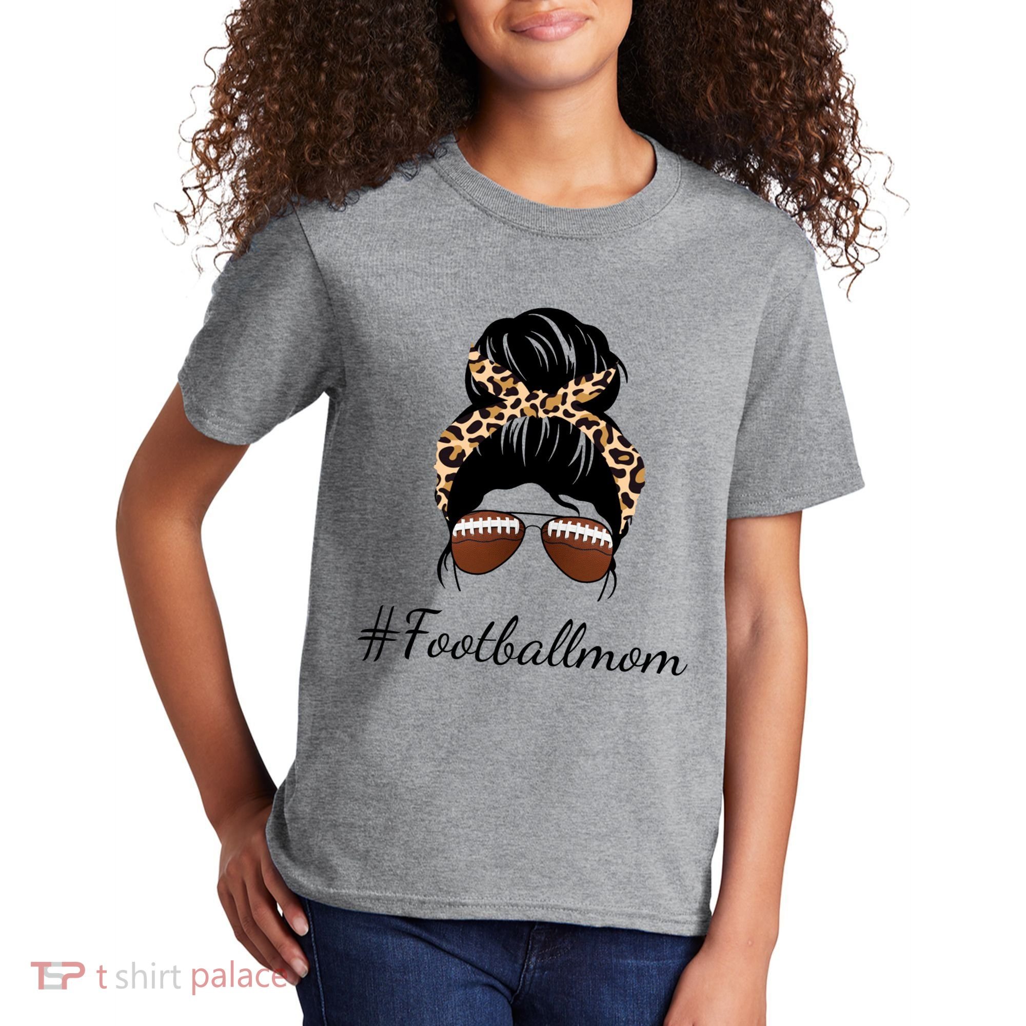 Football Mom Leopard And Messy Bun Kids T-Shirt