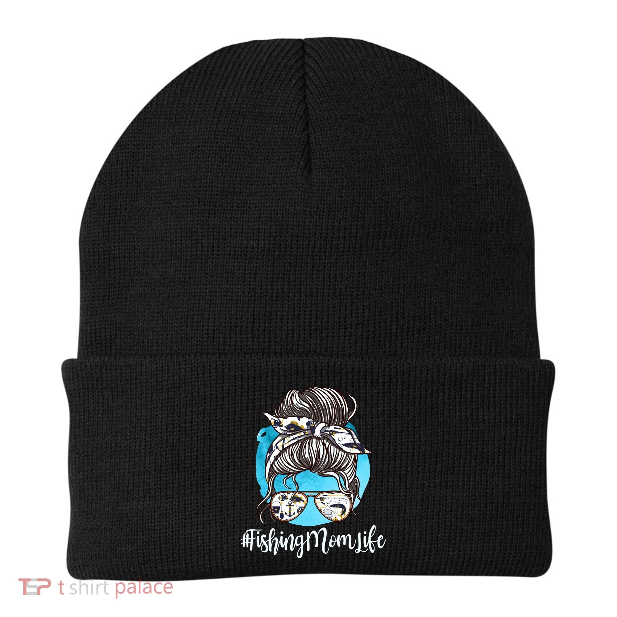 Fishing Mom Life Messy Bun Mom Funny Fishing Mom Cool Gift Beanie