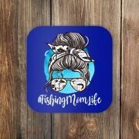 Fishing Mom Life Messy Bun Mom Funny Fishing Mom Cool Gift Coaster thumb 0