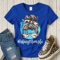 Fishing Mom Life Messy Bun Mom Funny Fishing Mom Cool Gift Women's T-Shirt thumb 3