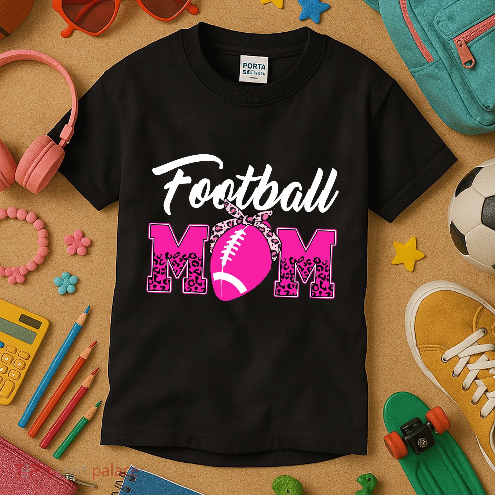 Football Mom Leopard Cute Kids T-Shirt