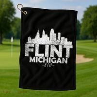 Flint Michigan Mi Skyline Golf Towel thumb 1