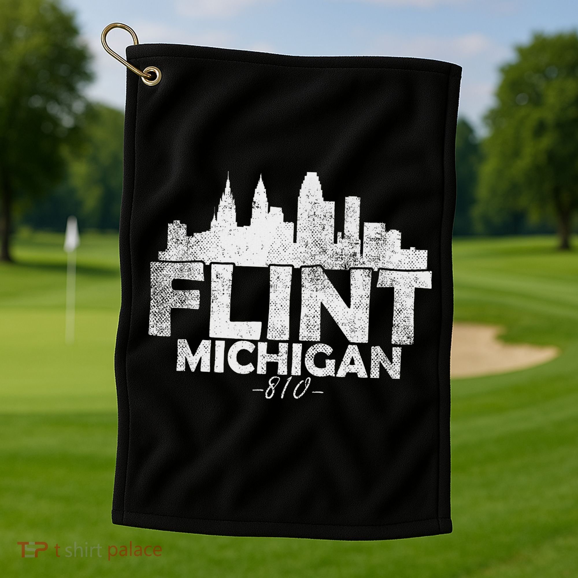 Flint Michigan Mi Skyline Golf Towel