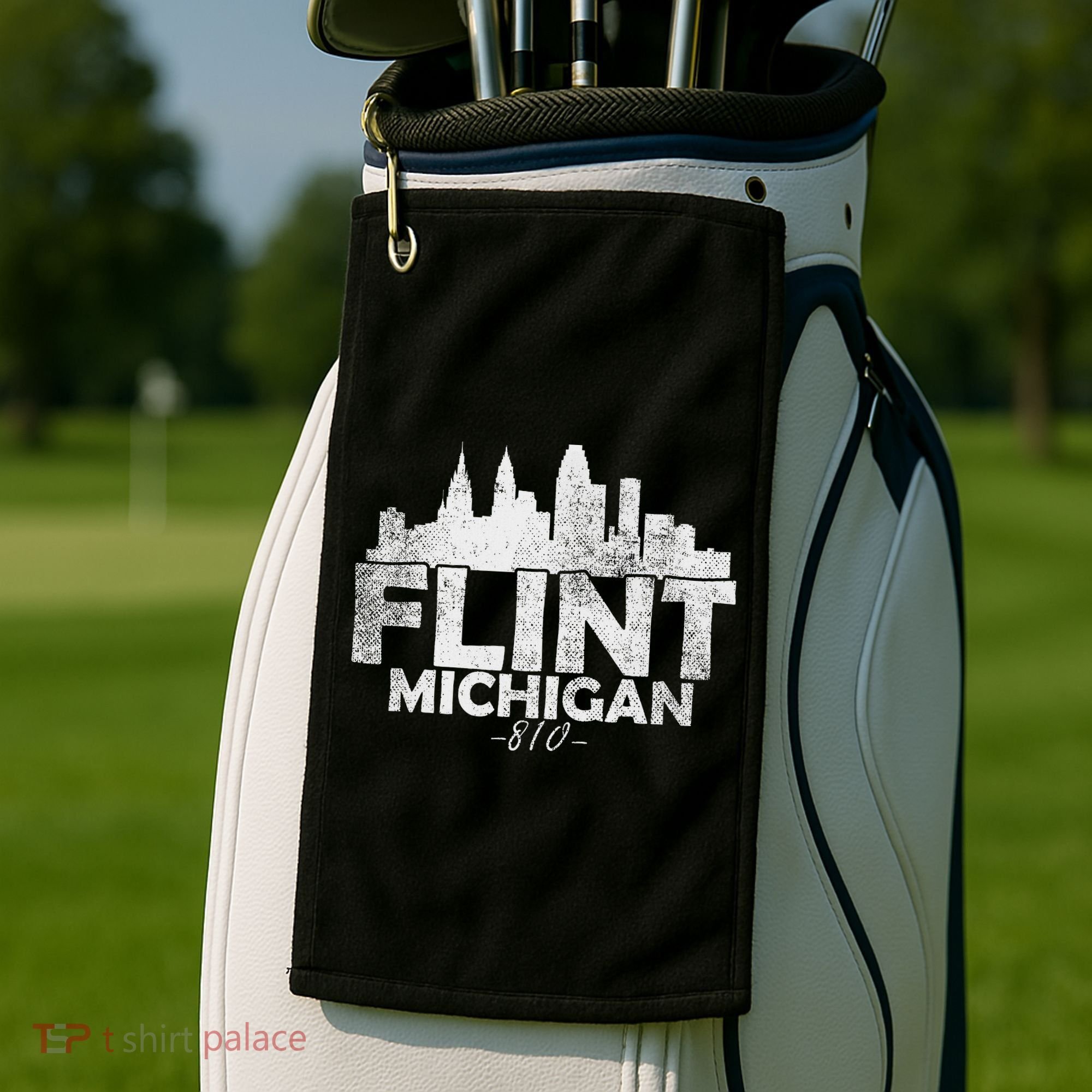 Flint Michigan Mi Skyline Golf Towel