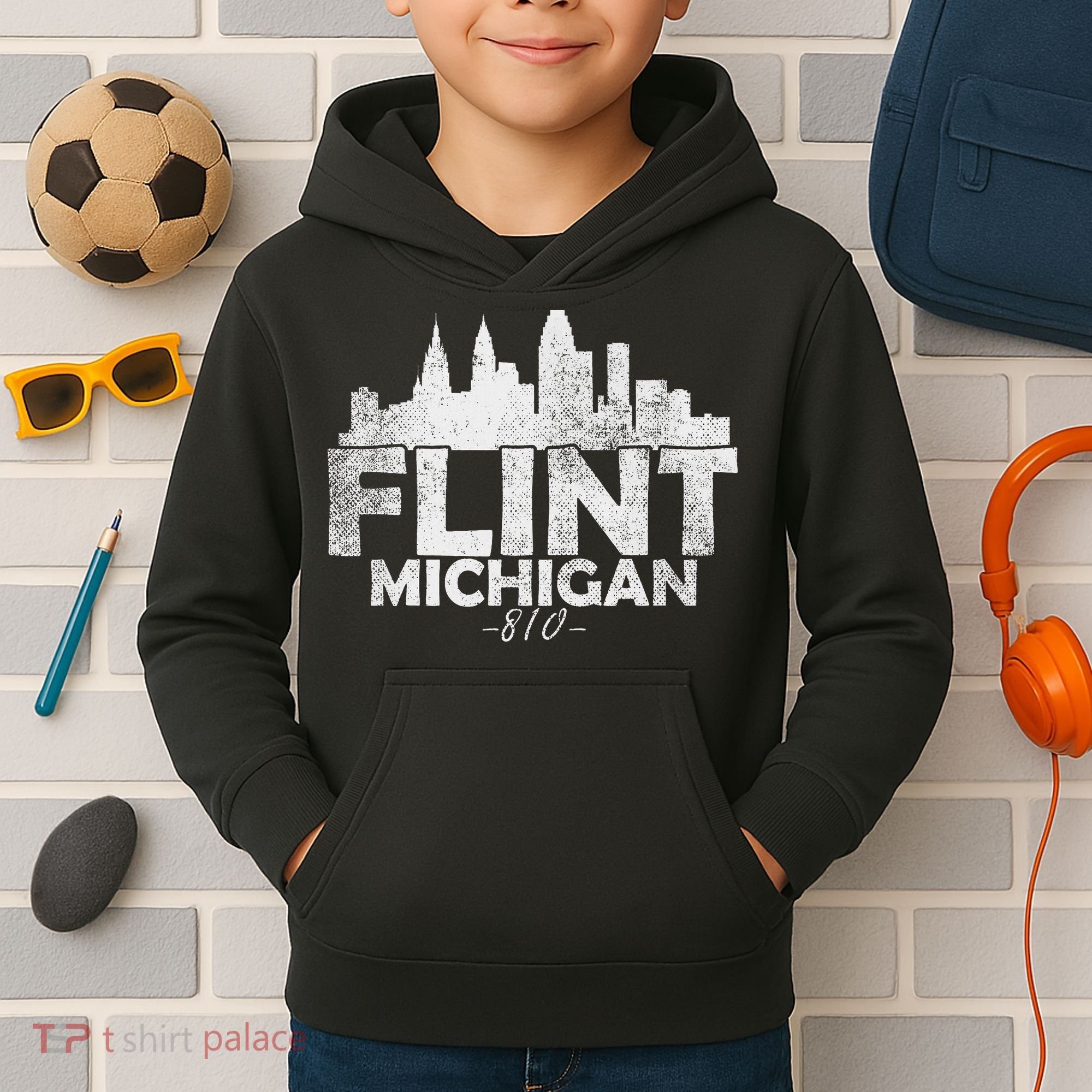 Flint Michigan Mi Skyline Kids Hoodie