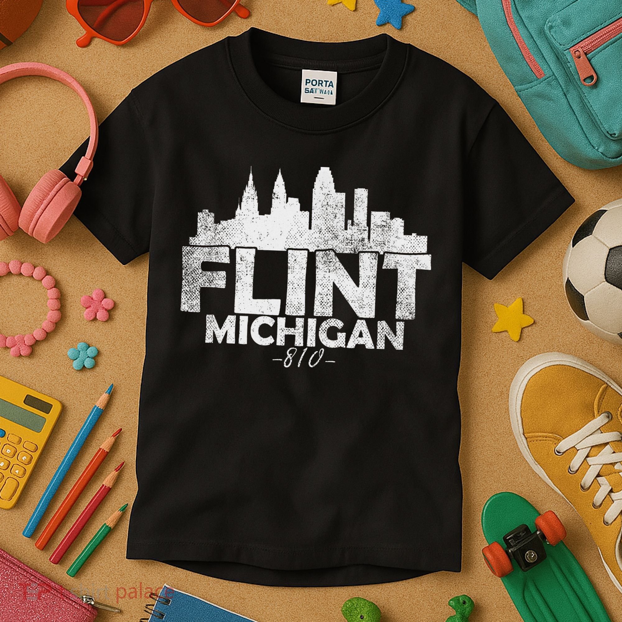 Flint Michigan Mi Skyline Kids T-Shirt