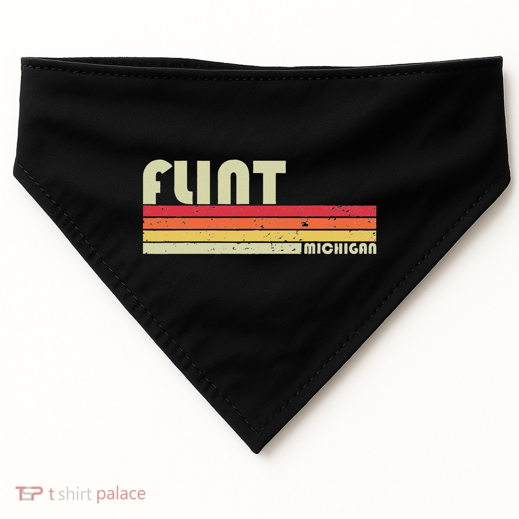 Flint Mi Michigan Funny City Home Roots Gift Retro 70s 80s USA-Made Doggie Bandana