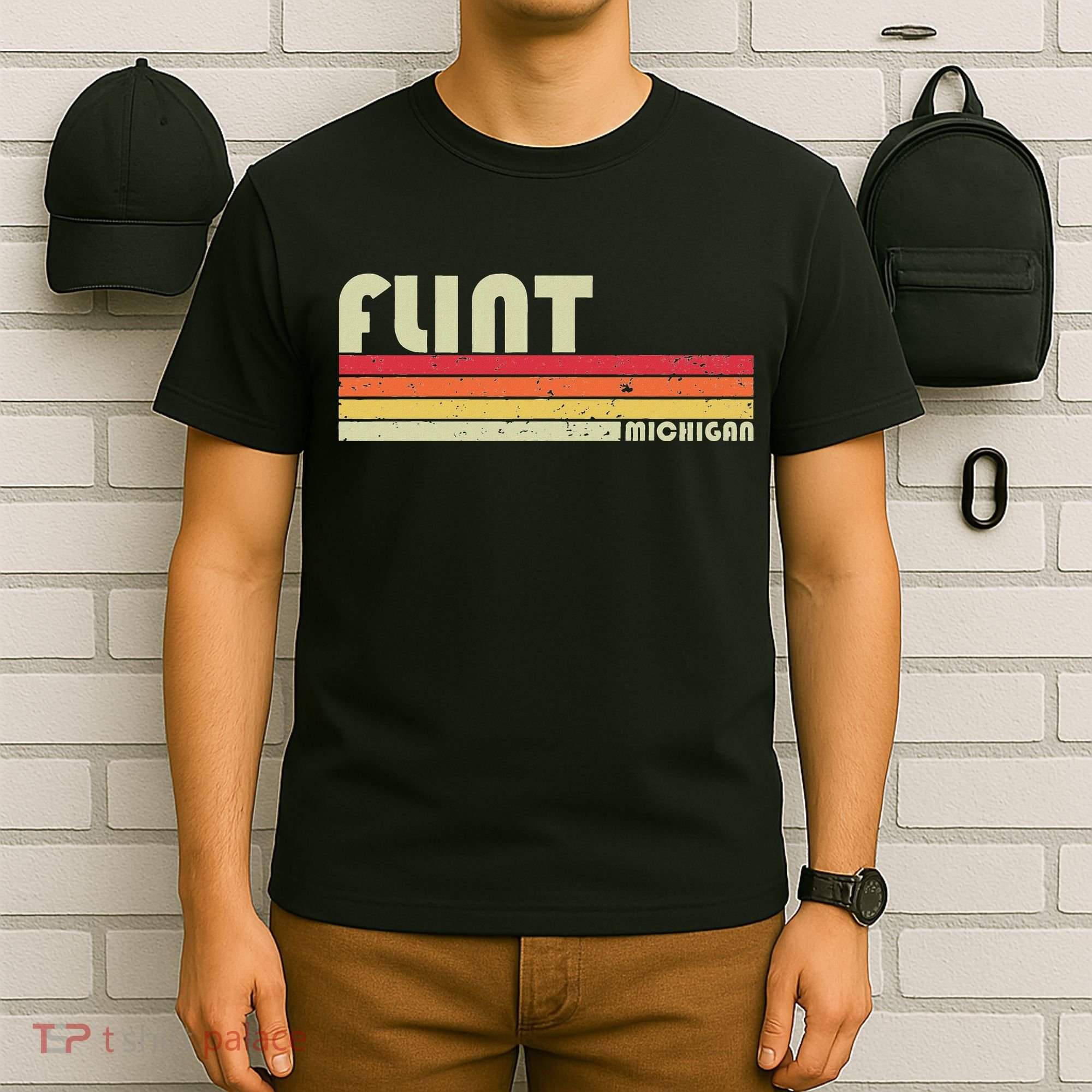 Flint Mi Michigan Funny City Home Roots Gift Retro 70s 80s T-Shirt