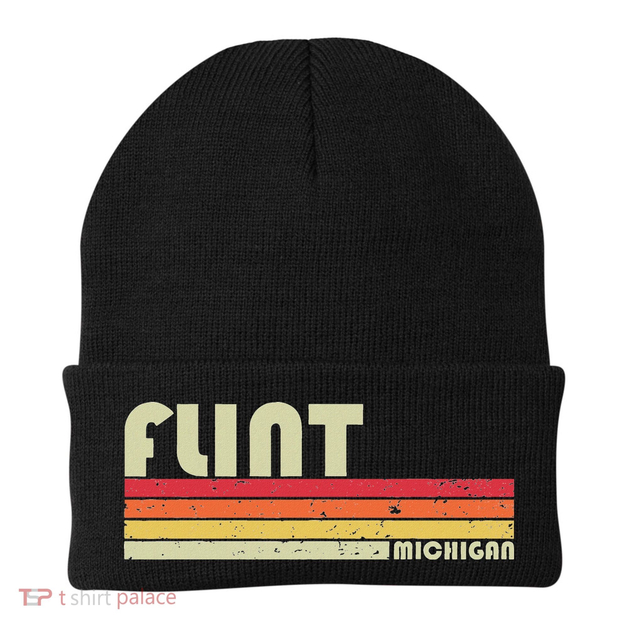 Flint Mi Michigan Funny City Home Roots Gift Retro 70s 80s Beanie