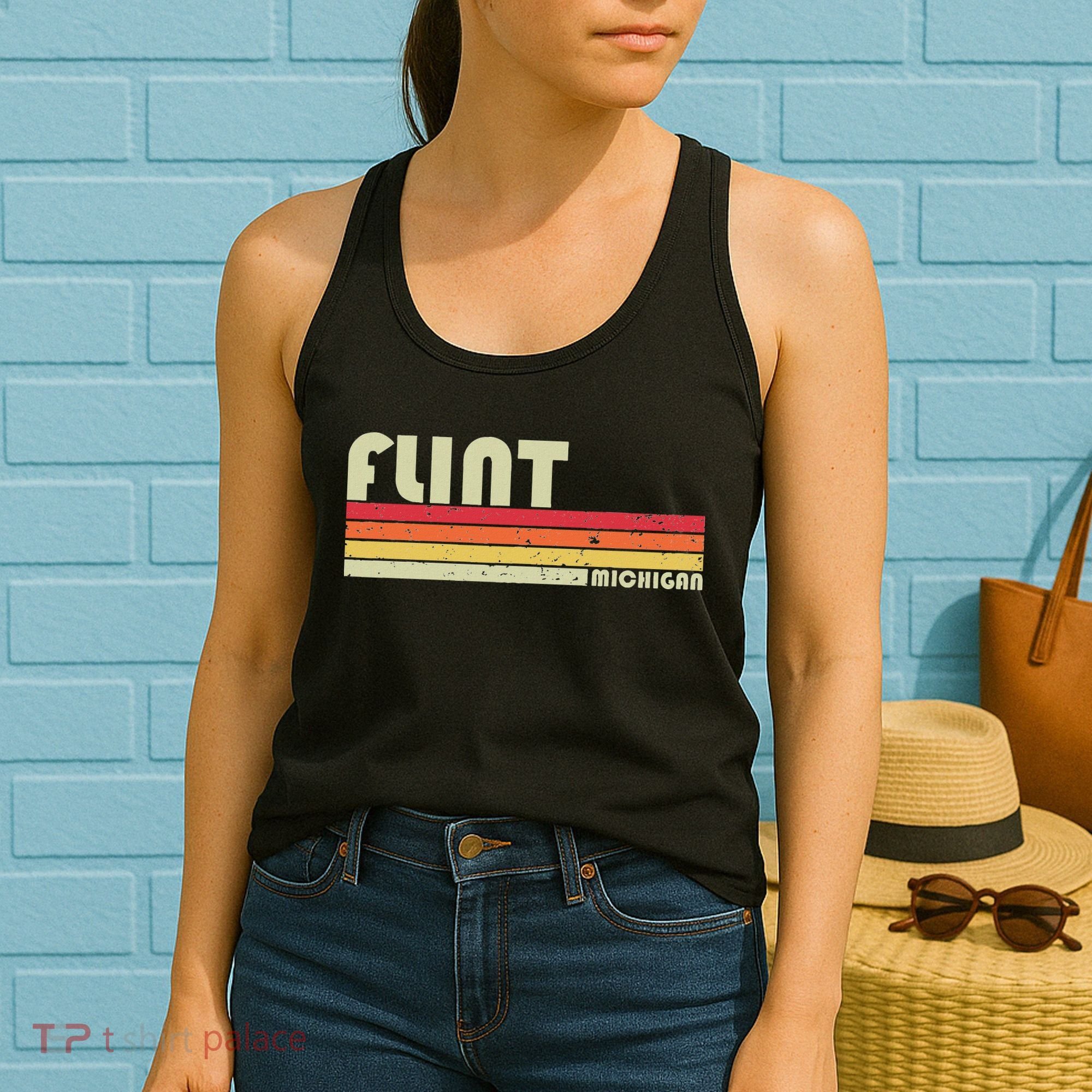 Flint Mi Michigan Funny City Home Roots Gift Retro 70s 80s Women's Tank Top