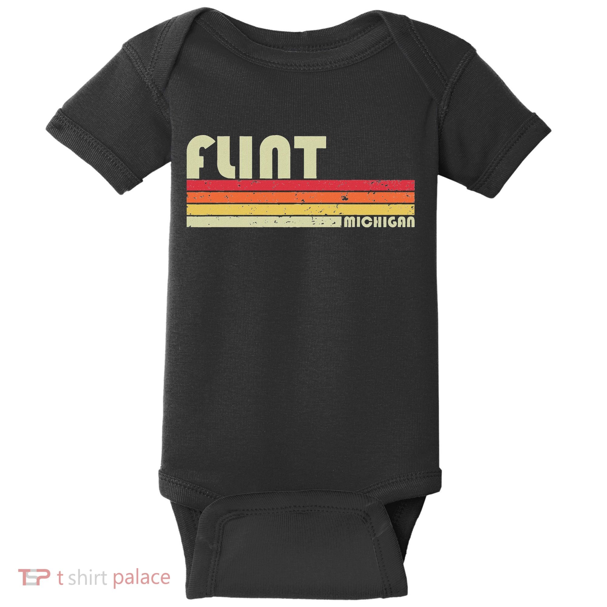 Flint Mi Michigan Funny City Home Roots Gift Retro 70s 80s Baby Bodysuit