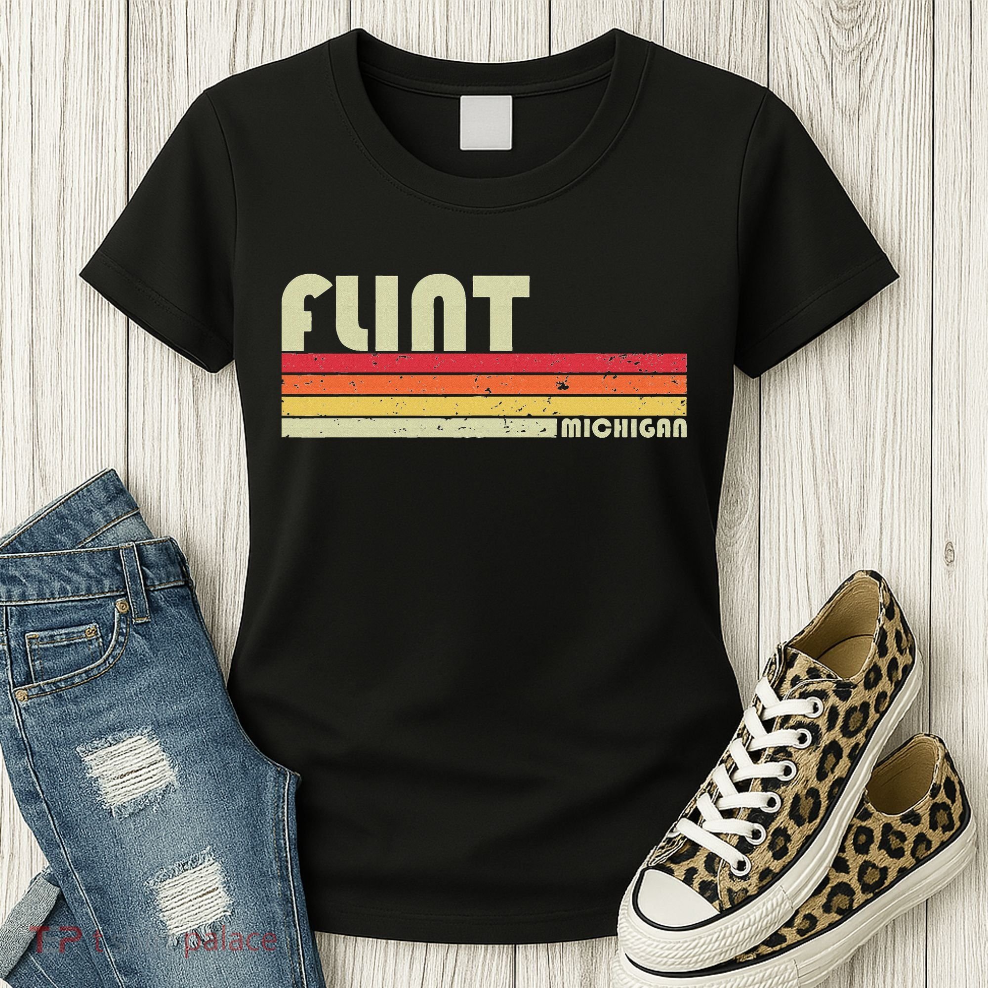 Flint Mi Michigan Funny City Home Roots Gift Retro 70s 80s Women's T-Shirt