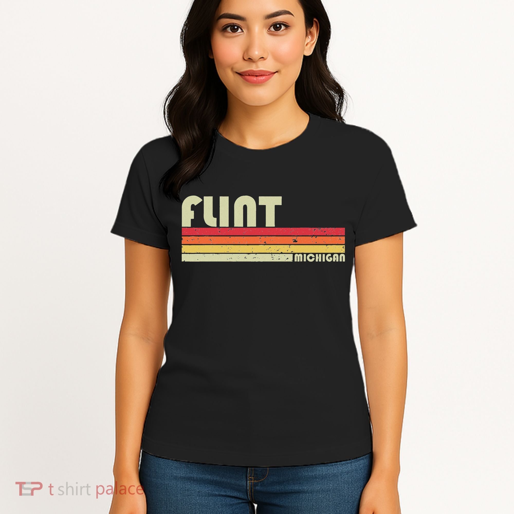 Flint Mi Michigan Funny City Home Roots Gift Retro 70s 80s Women's T-Shirt