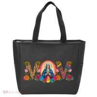 Floral Mom Mother Mary Leopard Rainbow Pattern Tote Bag thumb 0