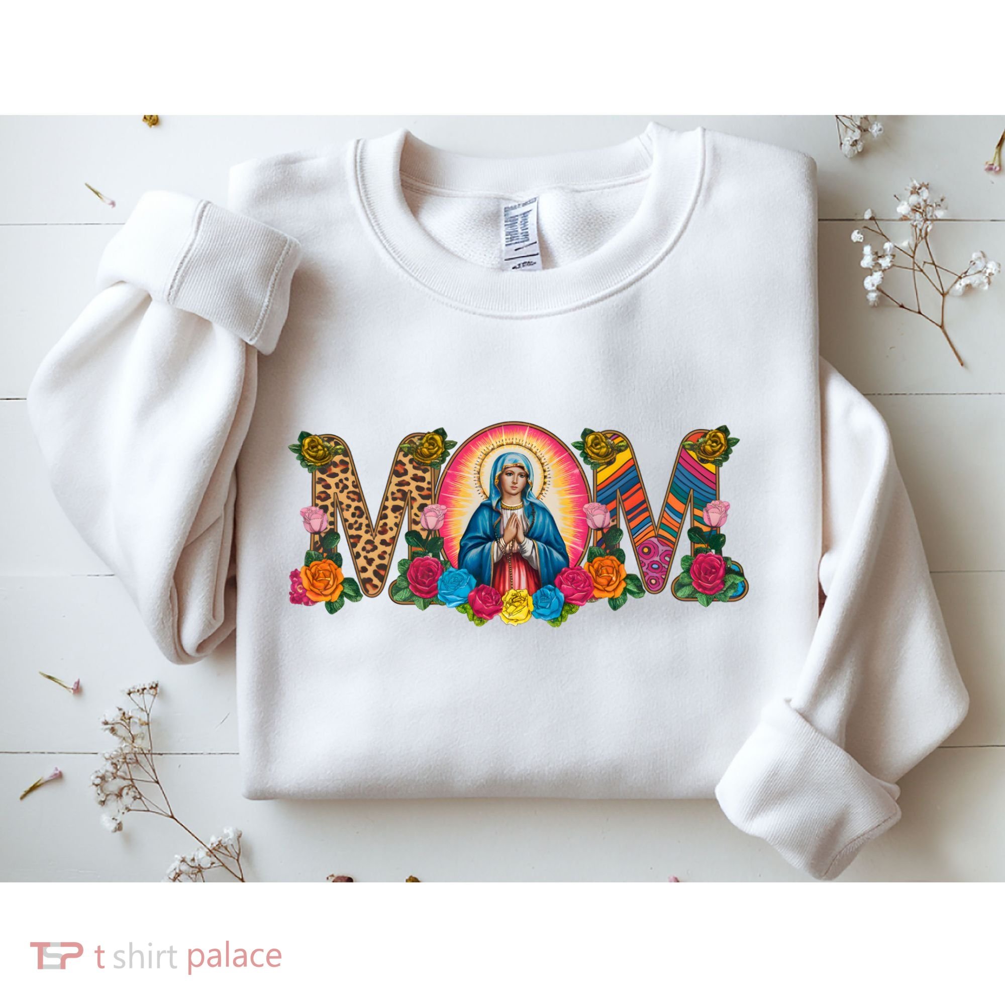 Floral Mom Mother Mary Leopard Rainbow Pattern Sweatshirt