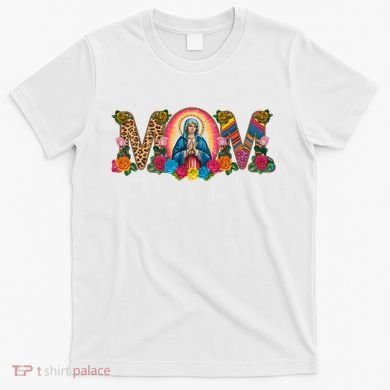 Floral Mom Mother Mary Leopard Rainbow Pattern T-Shirt