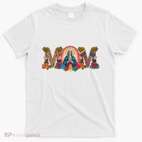Floral Mom Mother Mary Leopard Rainbow Pattern T-Shirt thumb 0