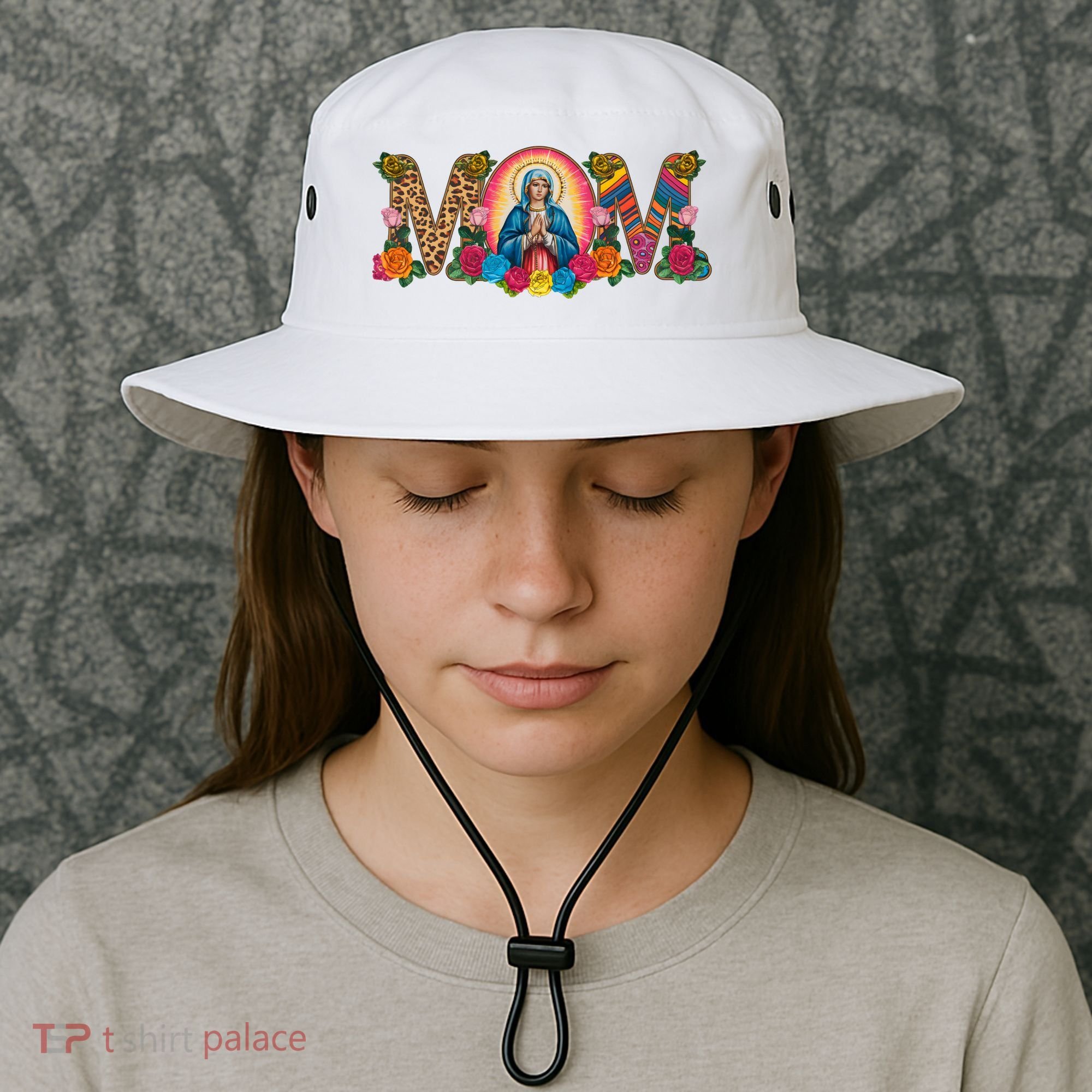 Floral Mom Mother Mary Leopard Rainbow Pattern Bucket Hat