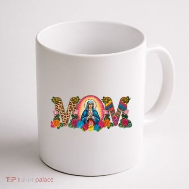 Floral Mom Mother Mary Leopard Rainbow Pattern Coffee Mug back