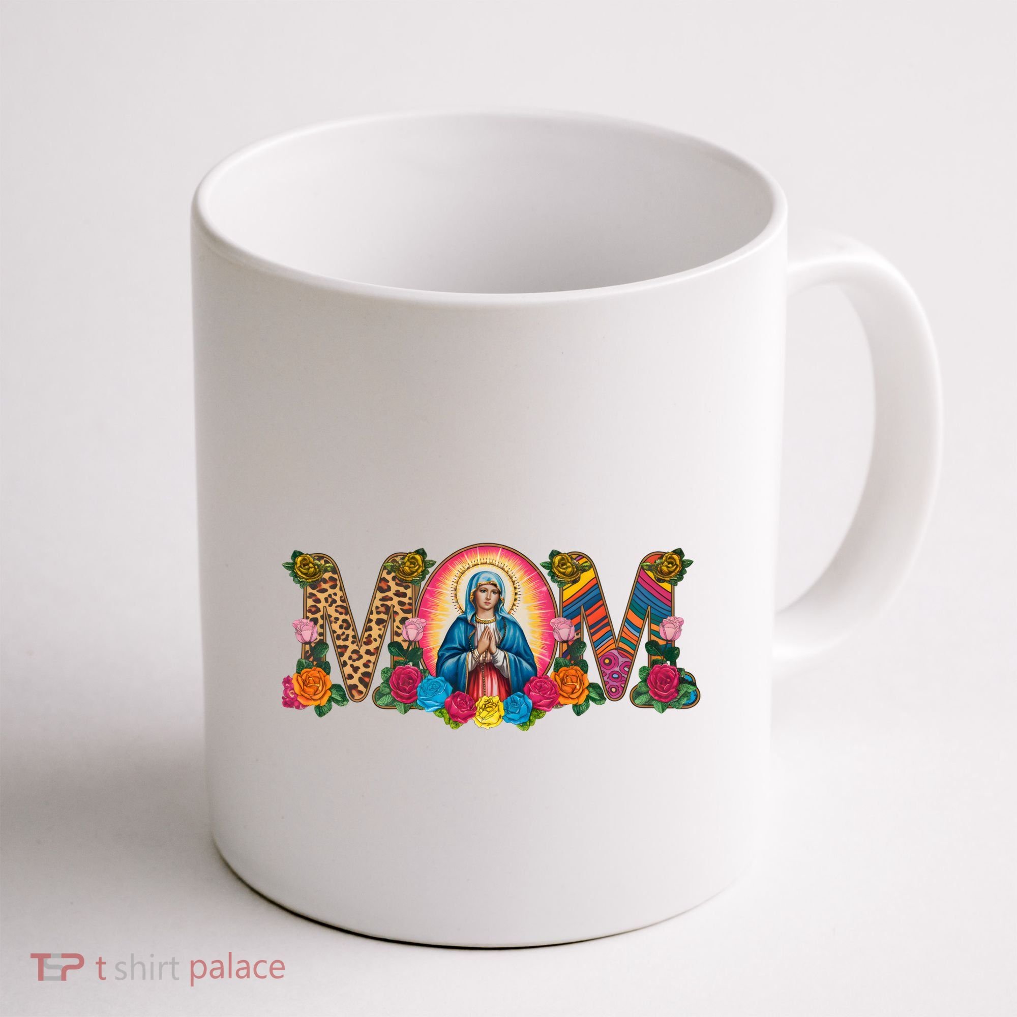 Floral Mom Mother Mary Leopard Rainbow Pattern Coffee Mug