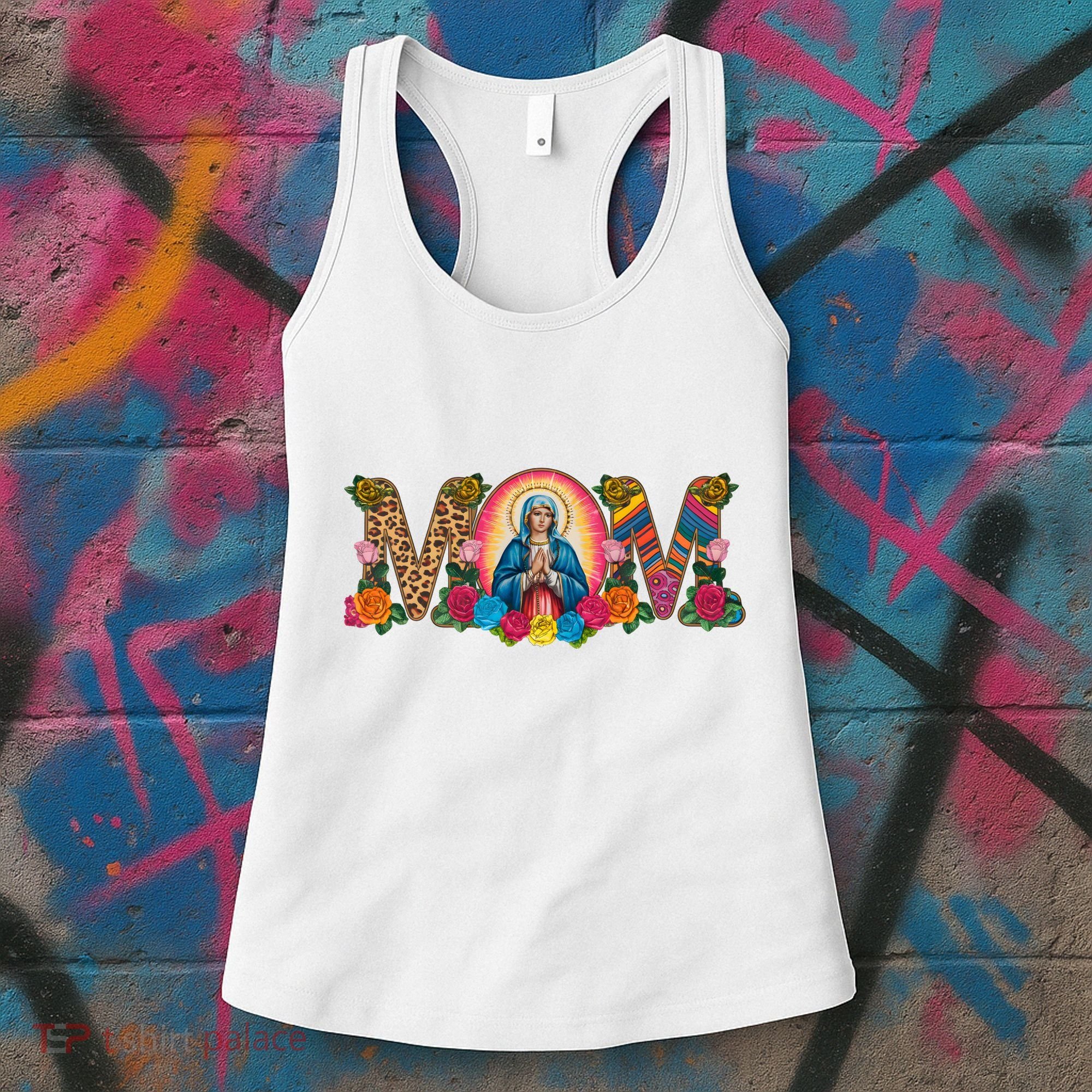 Floral Mom Mother Mary Leopard Rainbow Pattern Women's Tank Top