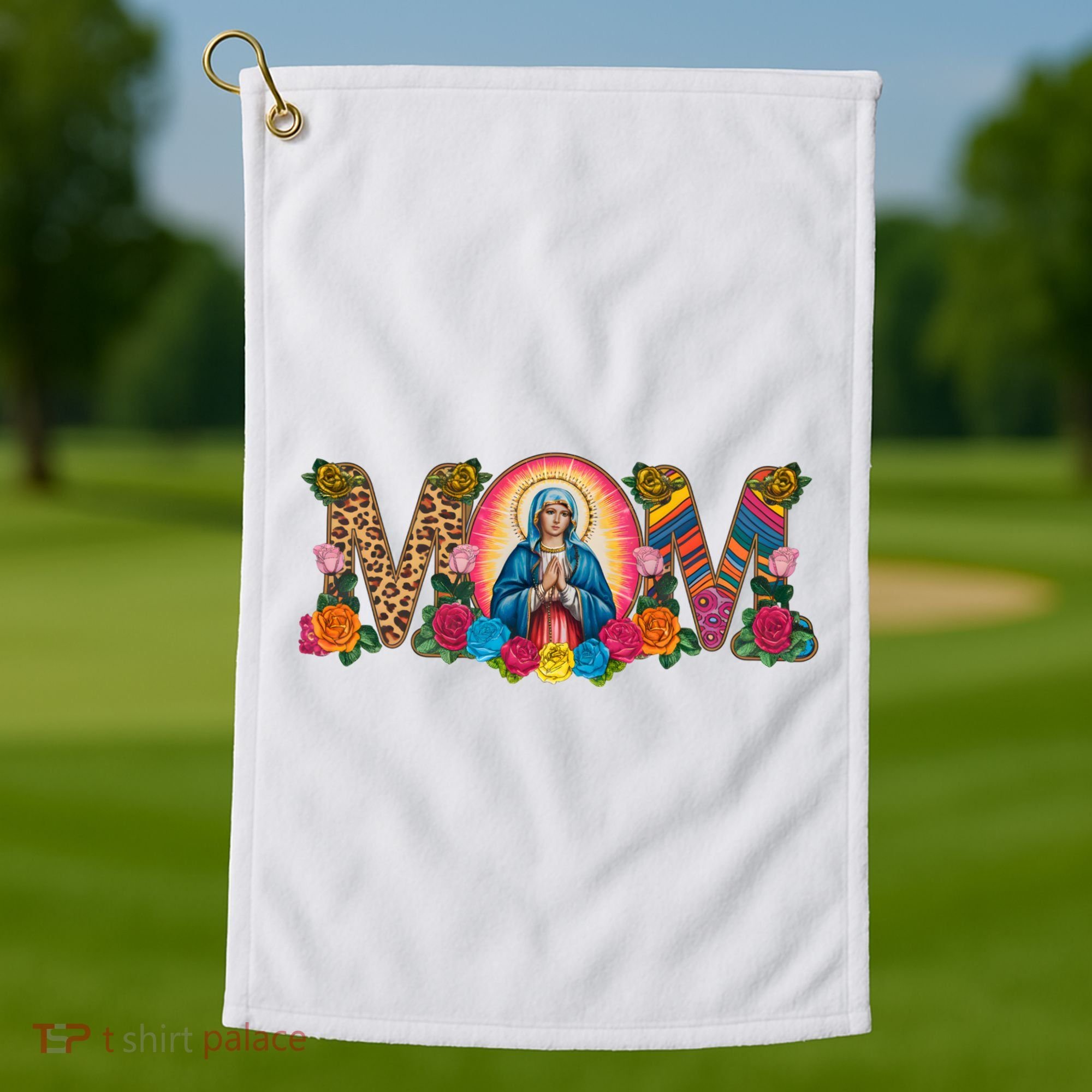 Floral Mom Mother Mary Leopard Rainbow Pattern Golf Towel