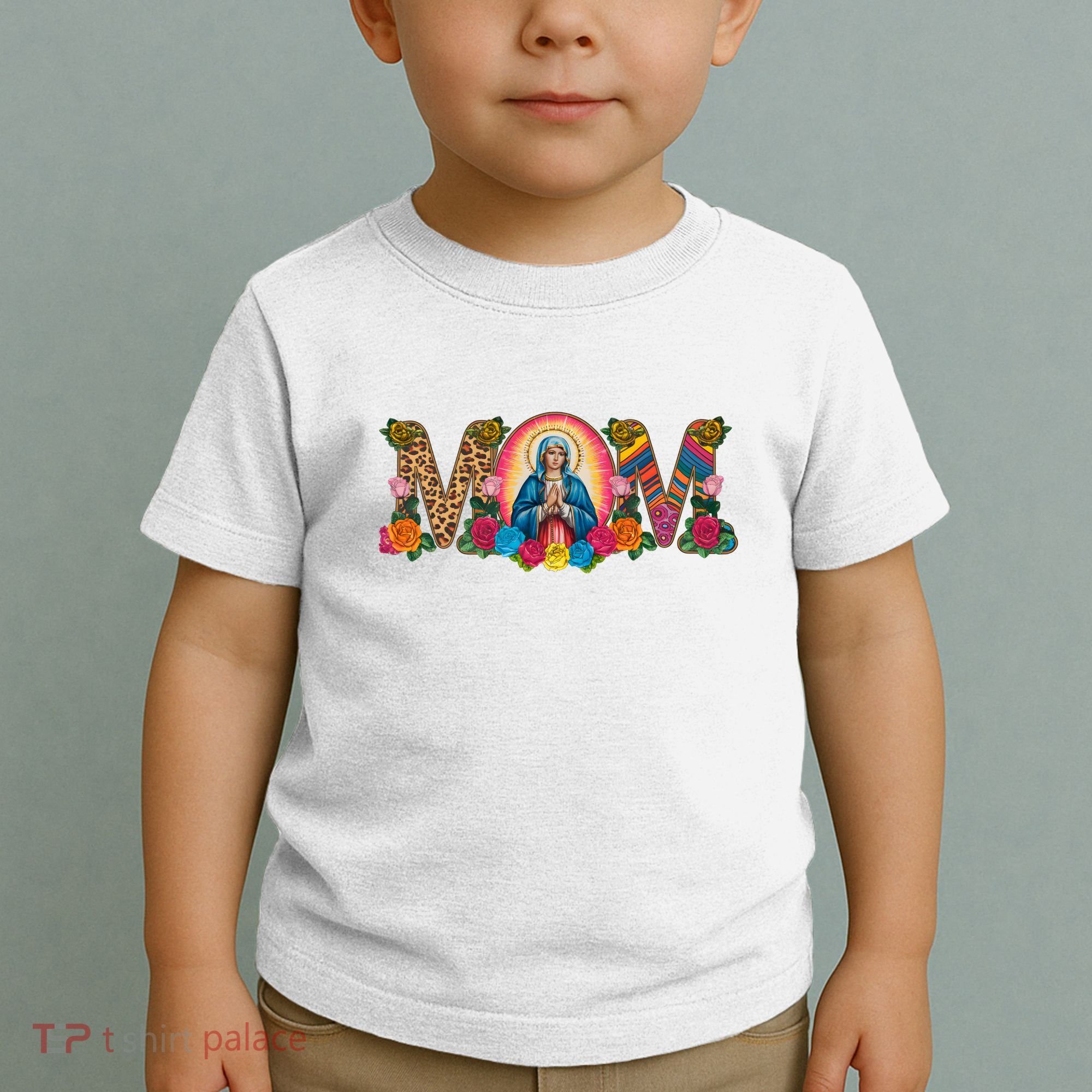 Floral Mom Mother Mary Leopard Rainbow Pattern Toddler T-Shirt