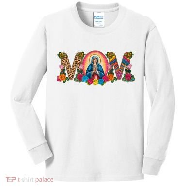 Floral Mom Mother Mary Leopard Rainbow Pattern Kids Long Sleeve Shirt