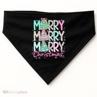 Floral Merry Merry Merry Christmas Holiday Festive USA-Made Doggie Bandana thumb 0
