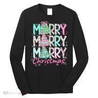 Floral Merry Merry Merry Christmas Holiday Festive Long Sleeve Shirt thumb 0