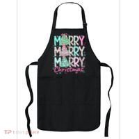Floral Merry Merry Merry Christmas Holiday Festive Apron thumb 0