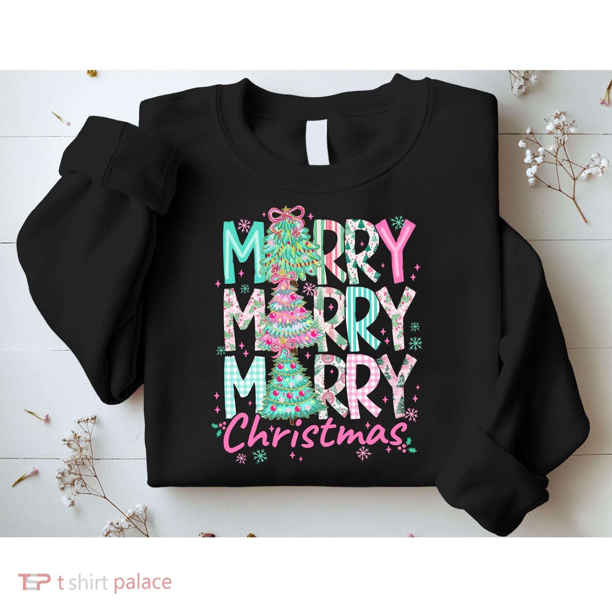 Floral Merry Merry Merry Christmas Holiday Festive Sweatshirt