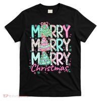Floral Merry Merry Merry Christmas Holiday Festive T-Shirt thumb 0