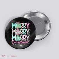 Floral Merry Merry Merry Christmas Holiday Festive Button thumb 0