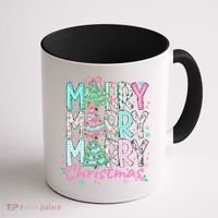 Floral Merry Merry Merry Christmas Holiday Festive Coffee Mug thumb 1