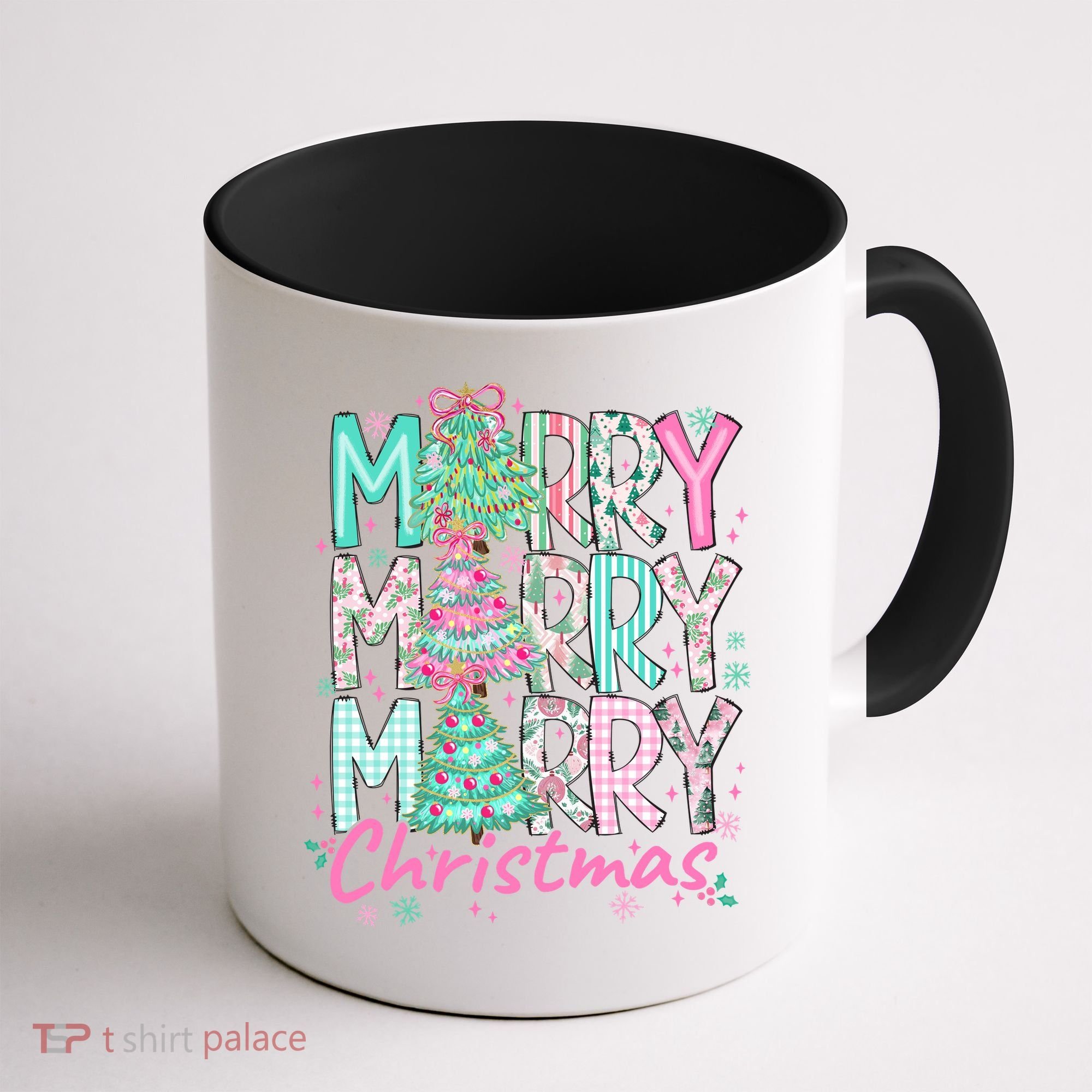 Floral Merry Merry Merry Christmas Holiday Festive Coffee Mug