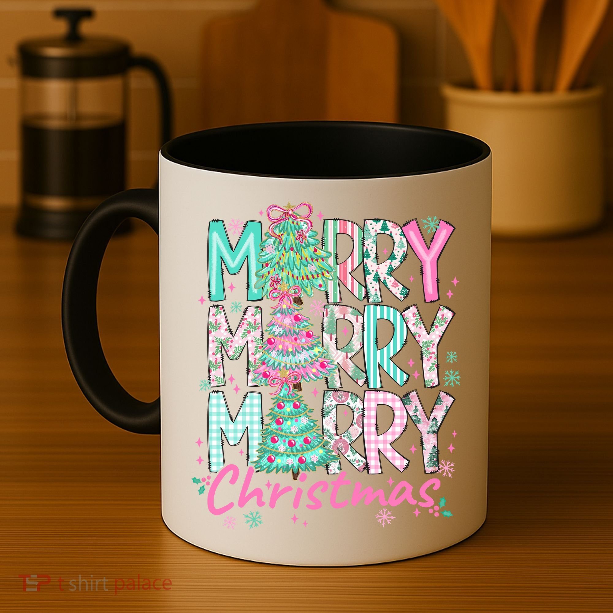 Floral Merry Merry Merry Christmas Holiday Festive Coffee Mug