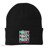 Floral Merry Merry Merry Christmas Holiday Festive Beanie thumb 0