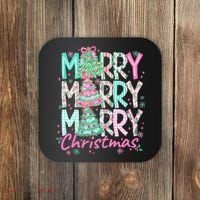 Floral Merry Merry Merry Christmas Holiday Festive Coaster thumb 0