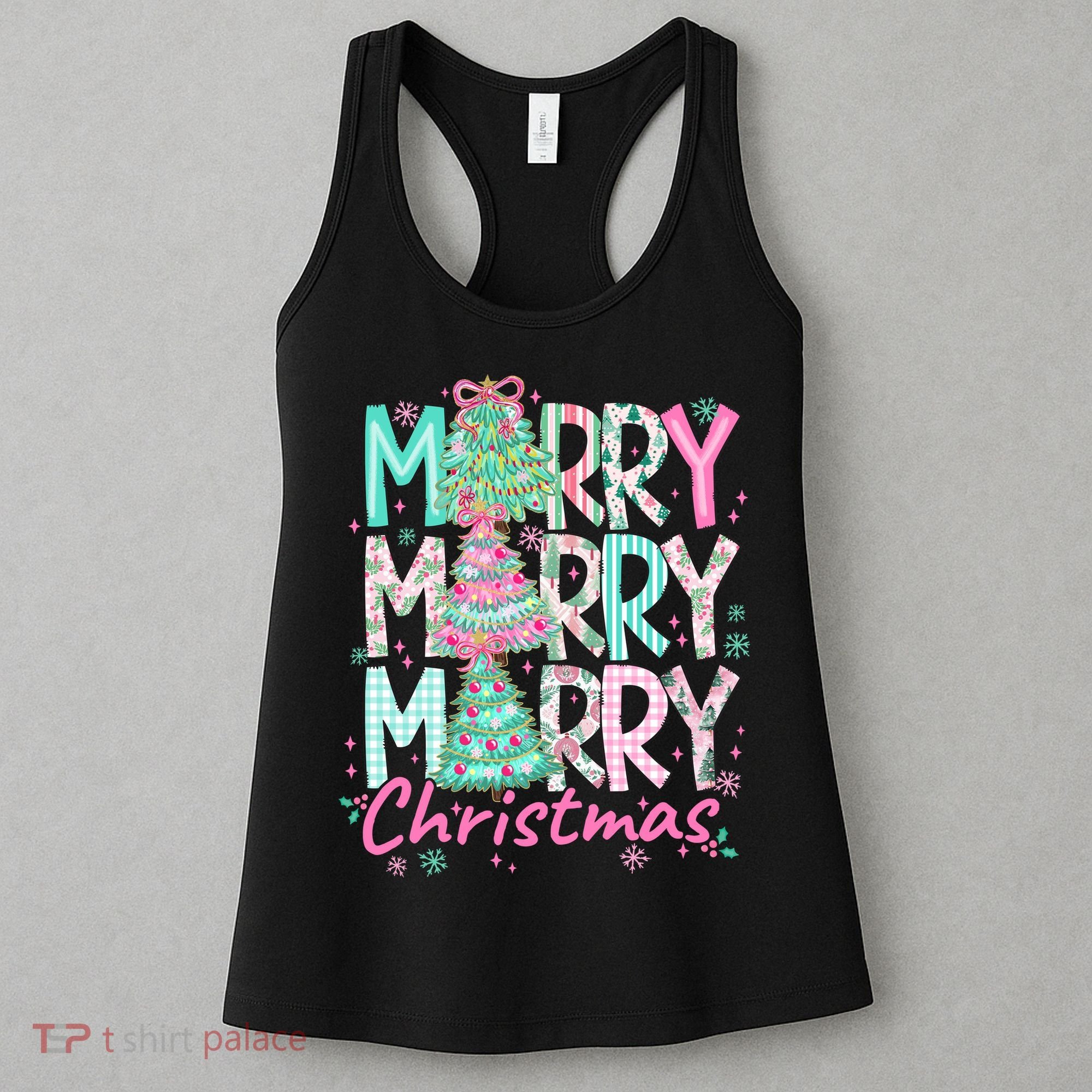 Floral Merry Merry Merry Christmas Holiday Festive Women's Tank Top