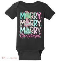 Floral Merry Merry Merry Christmas Holiday Festive Baby Bodysuit thumb 0
