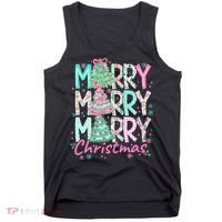 Floral Merry Merry Merry Christmas Holiday Festive Tank Top thumb 0