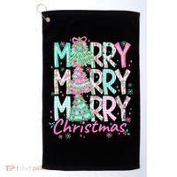 Floral Merry Merry Merry Christmas Holiday Festive Golf Towel thumb 0