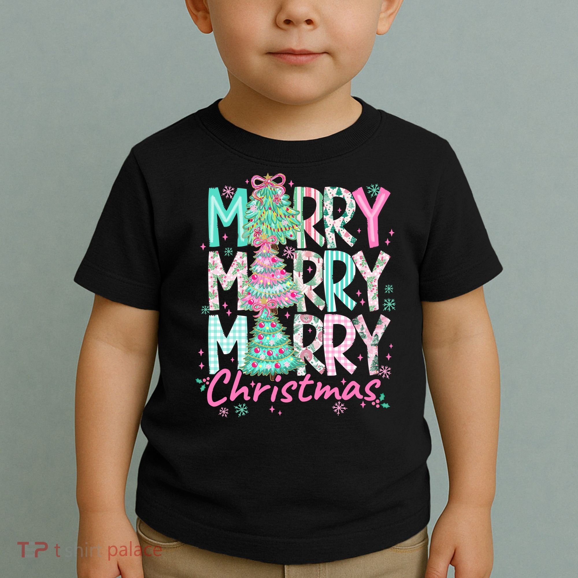 Floral Merry Merry Merry Christmas Holiday Festive Toddler T-Shirt