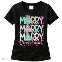 Floral Merry Merry Merry Christmas Holiday Festive Women's T-Shirt thumb 0